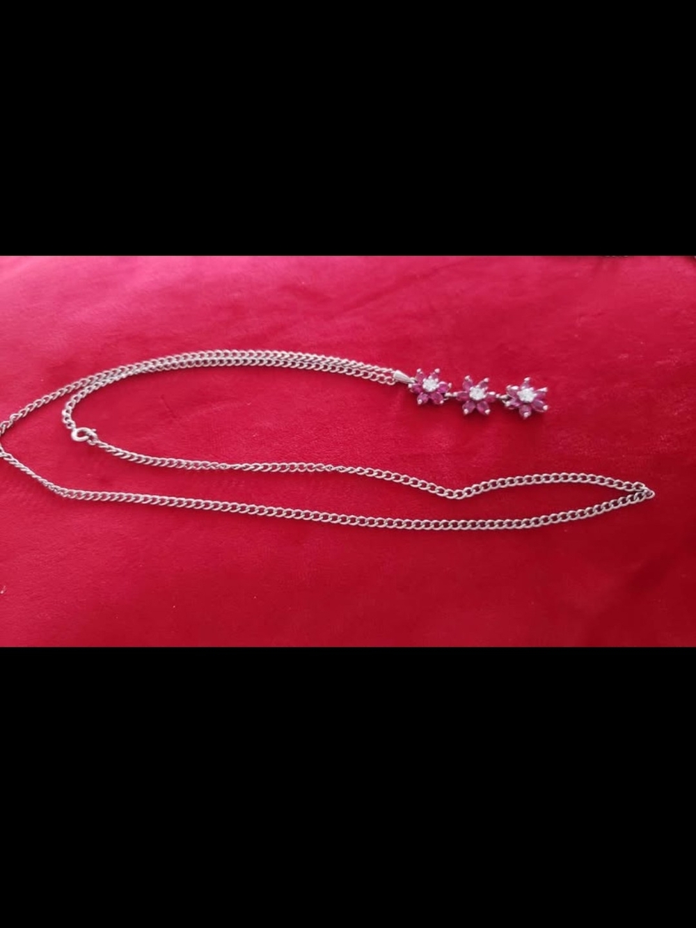Sterling Silver 925 Chain Necklace And Pendent with Pink Flower Pendant